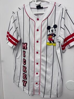 Disney Licensed Mickey Mouse Black Red Pinstripe  28 Jersey Small